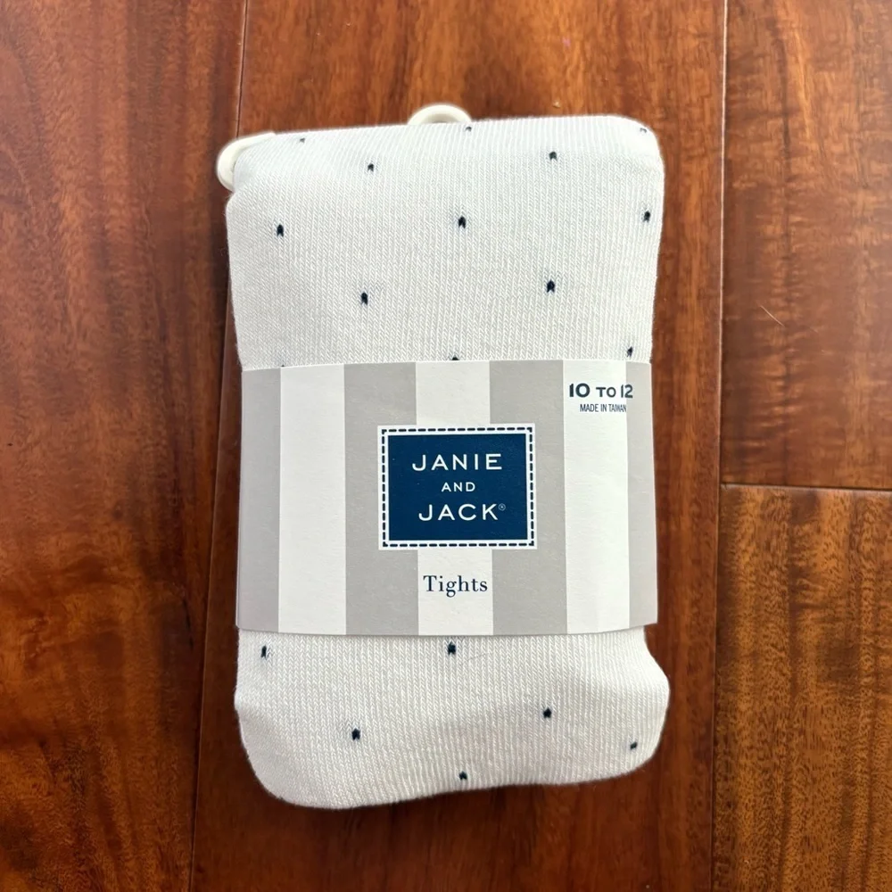 Janie and Jack Cream Tights with Black Dots